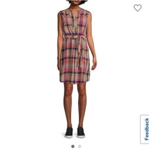 New St John's Bay Madras Plaid Shift Dress,Lg
